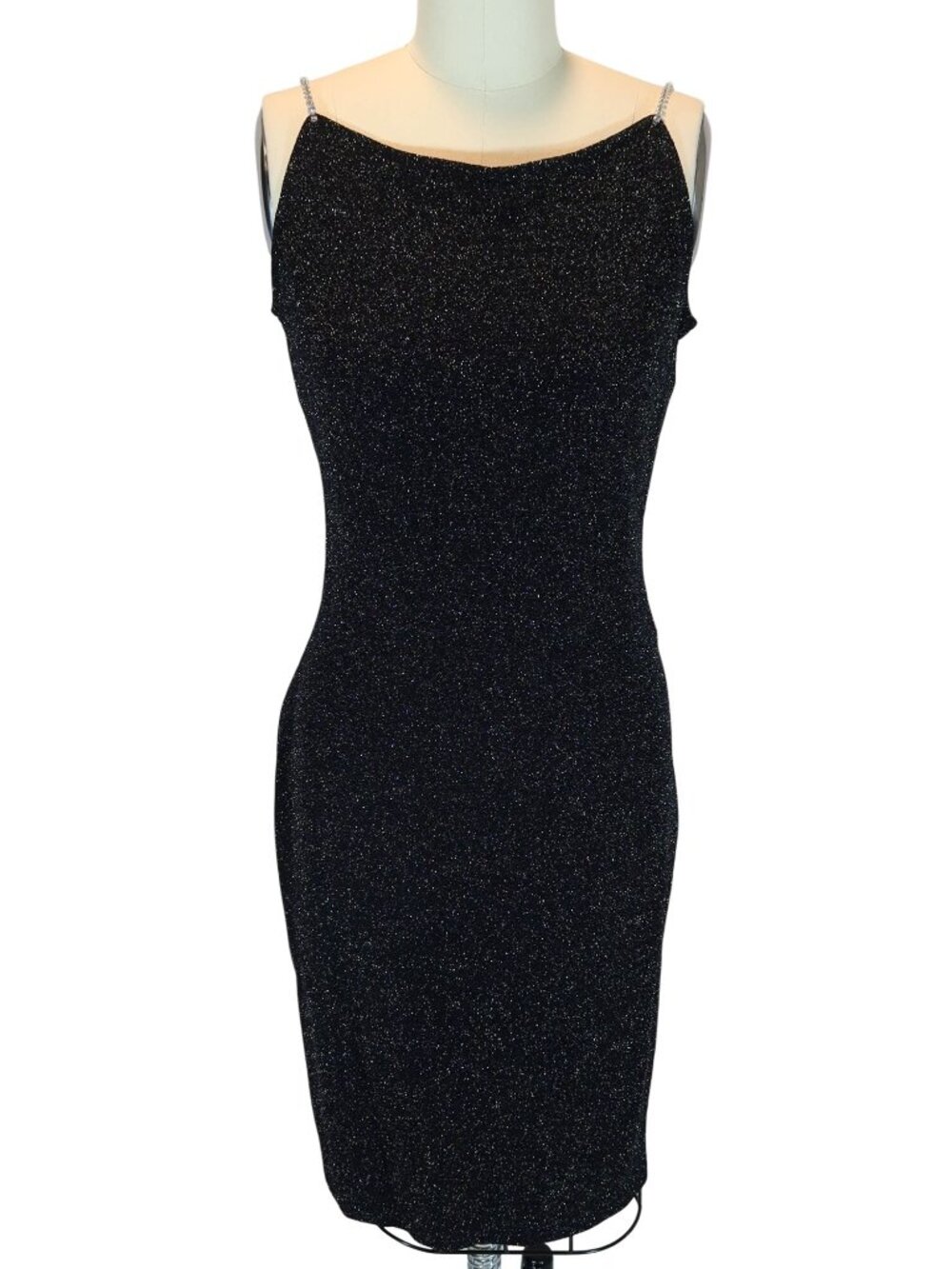 SCOTT MCCLINTOCK Vintage Glitter Cocktail Dress Size 10 Crystal Strap Y2K 90s
